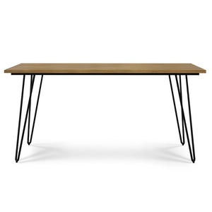 English Elm Hunter Modern Industrial Dining Table 66x40 in Solid Mango Wood Top with Black Hairpin Legs, Durable Finish Light Brown B136P203505