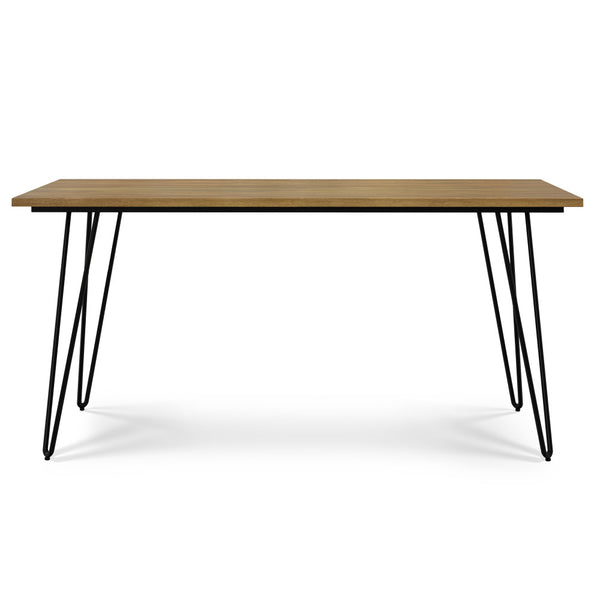English Elm Hunter Modern Industrial Dining Table 66x40 in Solid Mango Wood Top with Black Hairpin Legs, Durable Finish Light Brown B136P203505