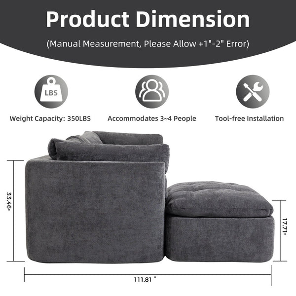 English Elm Modern Chenille Cloud Sectional with Ottoman Deep Sink Modular L Shaped Living Room Sofa Dark Grey W2379S00004