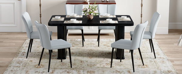 English Elm Table Set: Modern Black Wood Dining Table With 6 Light Gray Pu Chairs For Stylish, Comfortable Meals W1151S04313-GIGA