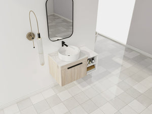 English Elm 36" Modern Floating Bathroom Vanity With Ceramic Sink, White Stone Slab & Smart Storage Solutions W999S00288