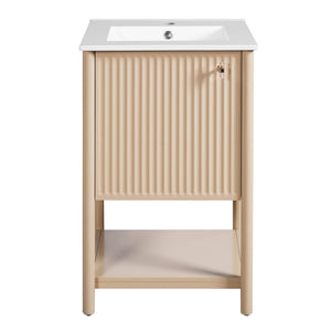 English Elm 20-inch French Style Bathroom Vanity with Integrated Ceramic Sink, Carved Accents & Soft-Close Door Cream White N710P330975Y