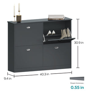 English Elm Shoe Cabinet Slim Flip-Top Rack with 4 Adjustable Drawers, Anti-Tip Entryway Organizer, Compact Gray W2386P308737