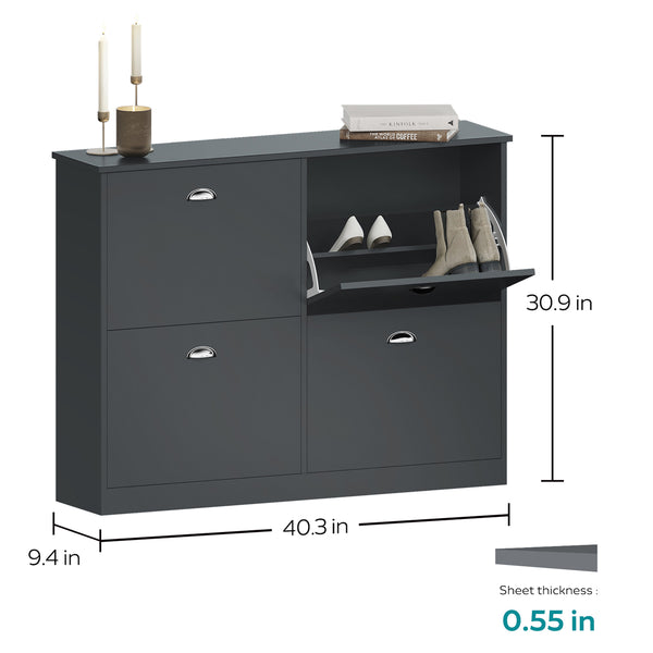 English Elm Shoe Cabinet Slim Flip-Top Rack with 4 Adjustable Drawers, Anti-Tip Entryway Organizer, Compact Gray W2386P308737