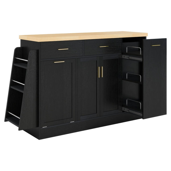 English Elm Trexm Farmhouse Kitchen Sideboard with Hidden Trash Cabinet and Built-in Spice Rack Black XW000027AAB