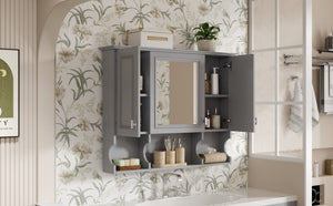 English Elm 35'' Modern Wall-Mounted Medicine Cabinet with Mirror, Hidden Storage and Open Shelves for Bath Gray N710P209443E