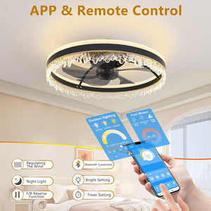 English Elm 20-inch Modern LED Ceiling Fan with Invisible Blades, Dimmable Crystal Light, Remote & App Control W2312P368699