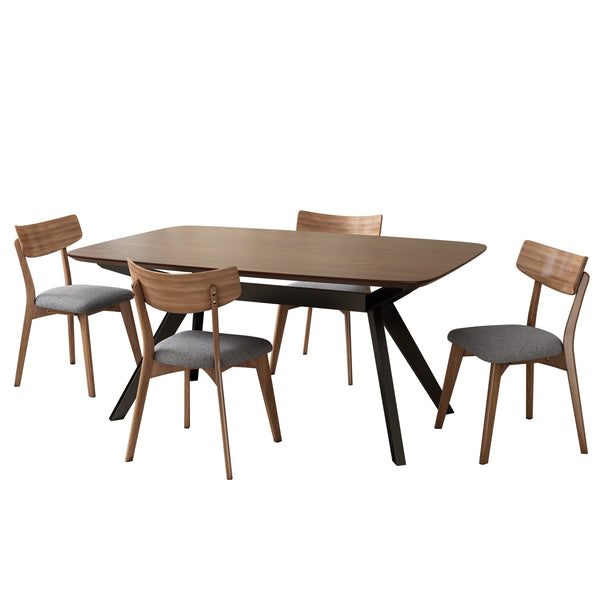 English Elm Christopher Knight Home® - 5-Pieces Upholstered Dining Set with Rubberwood Frame, Mid-Century Modern Style, Plush Comfort and Durability Black + Dark Walnut,DARK GREY N768P189387D_4_N768P247991W