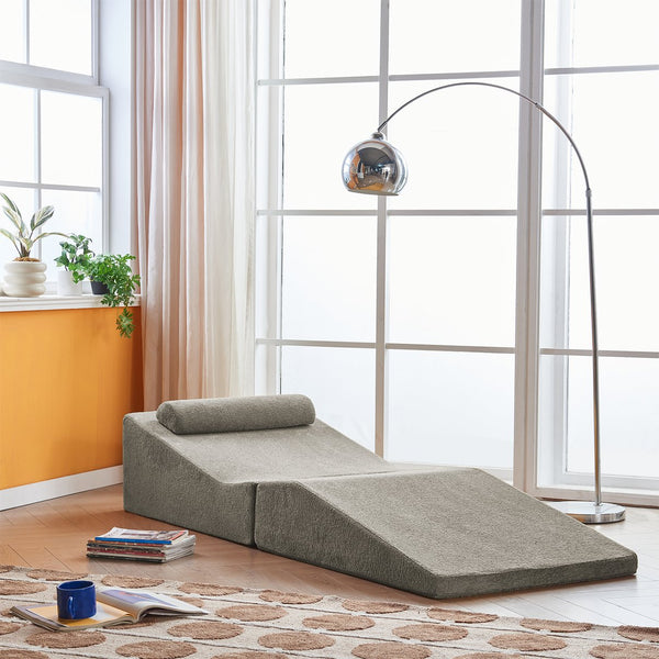 English Elm High-Density Pure Sponge Sofa Foldable Tatami Lounger Velvet Foam Seat Portable Sofa Bed for Small Spaces Gray W1765P342020