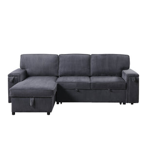 English Elm U_STYLE Chenille Upholstery Sleeper Sectional Sofa with Pull-Out Bed, Chaise Storage & Comfort Gray W1099S00168
