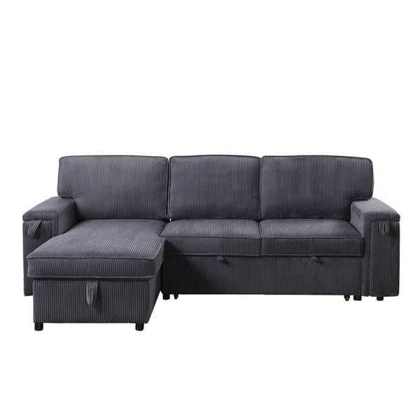 English Elm U_STYLE Chenille Upholstery Sleeper Sectional Sofa with Pull-Out Bed, Chaise Storage & Comfort Gray W1099S00168