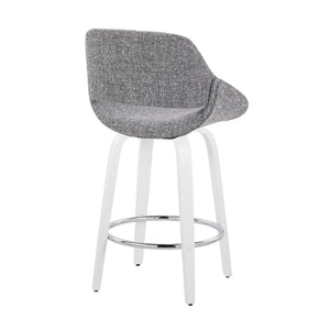 English Elm Fixed-height Swivel Counterstools Grey Upholstered Seats White Legs Chrome Footrest Set B202S01823