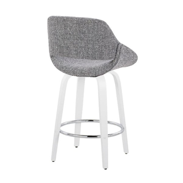 English Elm Fixed-height Swivel Counterstools Grey Upholstered Seats White Legs Chrome Footrest Set B202S01823
