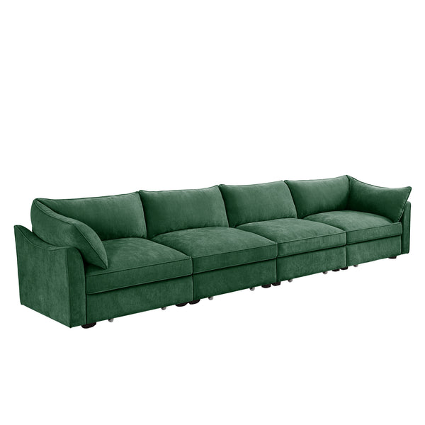 English Elm Super Super Large Wide Deep Seat Sofa Couch for 4 Persons with Hidden Under-Seat Storage Drawers and Chenille Green W3041S00189