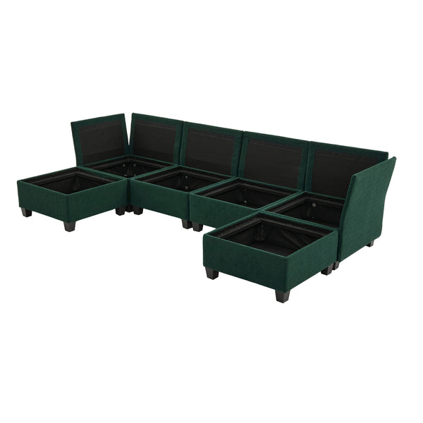 English Elm UNITED Modular 6-Seat Sectional Sofa with Removable Ottoman, Storage Compartments, Convertible Comfort Emerald W1568S00244