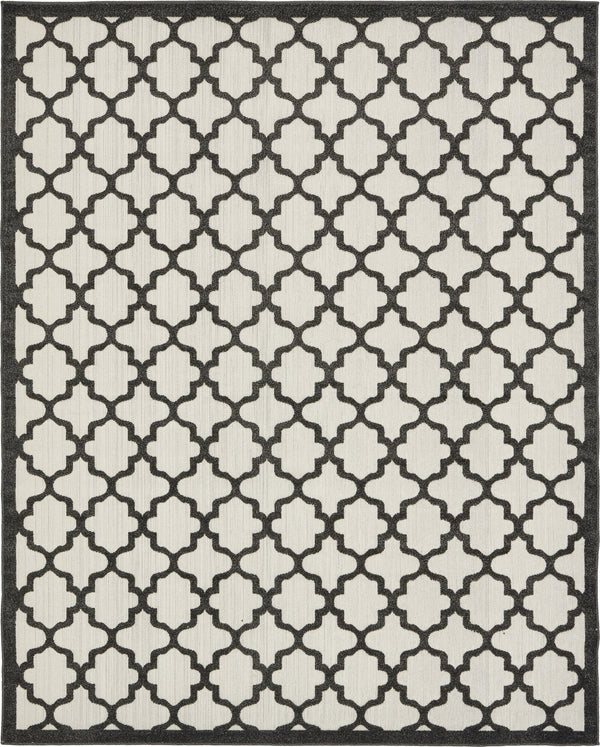 Unique Loom Outdoor Trellis Tulsa Machine Made Geometric Rug Black, Ivory 8' 0" x 10' 0"