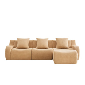 English Elm Boneless 3-Seat Sofa In Camel, Premium Teddy Fabric, No Assembly, Ergonomic Design, Anti-Slip Base W714S01432