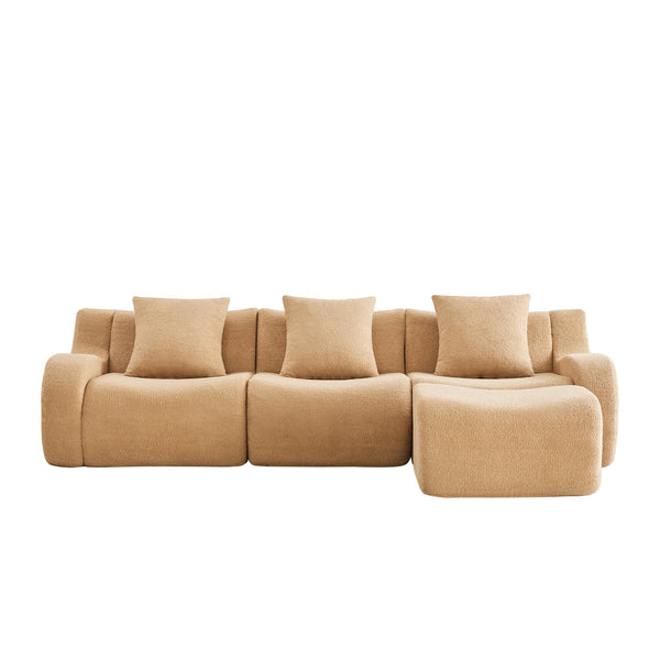 English Elm Boneless 3-Seat Sofa In Camel, Premium Teddy Fabric, No Assembly, Ergonomic Design, Anti-Slip Base W714S01432
