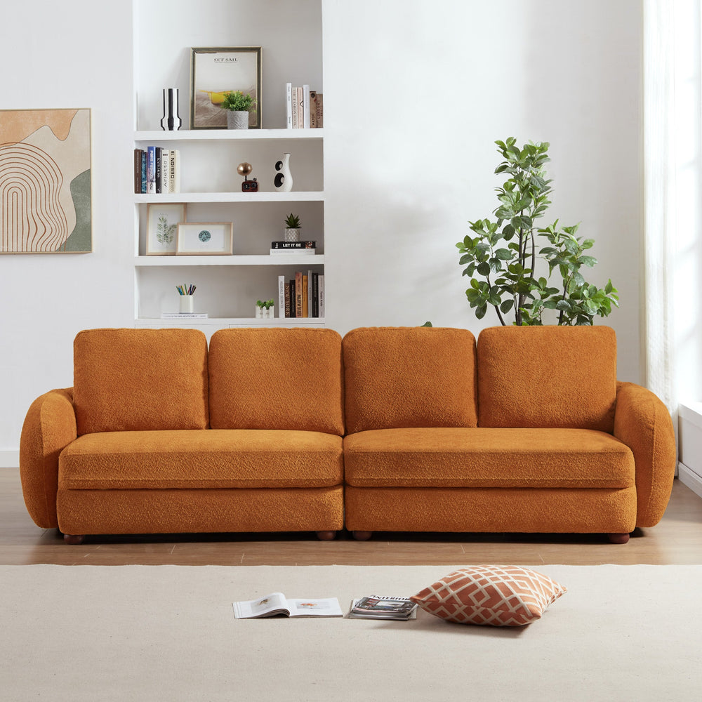 English Elm Ashcroft Furniture - Paton Plush Boucle Sofa with Machine-Washable Covers, Water-Resistant Durable Fabric, 4-Seater Comfort Orange B183S00046