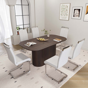 English Elm 63" Mid-Century Modern Brown Mdf Dining Table & 6 Pu Armless Chairs Set For Stylish Dining Spaces W2189S00677