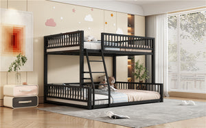 English Elm Full Full XL over Queen Metal Bunk Bed Frame with Ladder, Guardrails & Sturdy Space-Saving Design Black N709P277757B