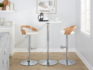 English Elm Adjustable Swivel Barstools Set of 3 Chrome Base Natural Wood Green Fabric Seat Chrome,White B202S02034
