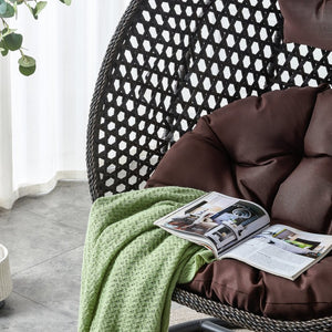 English Elm 76.8-inch Hand Woven Rattan Egg Swing Chair Indoor Outdoor with Cushion Lumbar Pillow Black W1512P498596