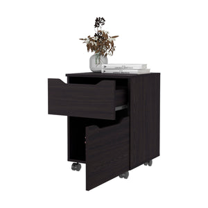 English Elm Wengue Nightstand with Door & Drawer on Casters — Space-Saving 30" H x 46" W Contemporary Storage Solution B062P323158
