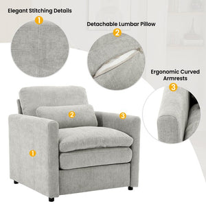 English Elm 31.9" Cozy Upholstered Armchair with Chenille Fabric, Double-Layer Cushions & Lumbar Support LIGHT GREY N719P251495R