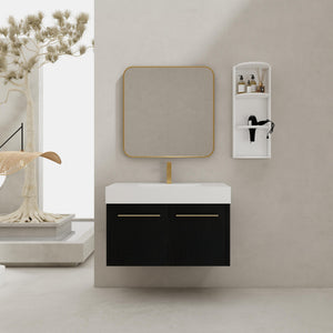 English Elm 36 Inch Wall-Mounted Bathroom Vanity Set With Thick Resin Sink, Storage Rack & Soft-Close Hinges W999S00369