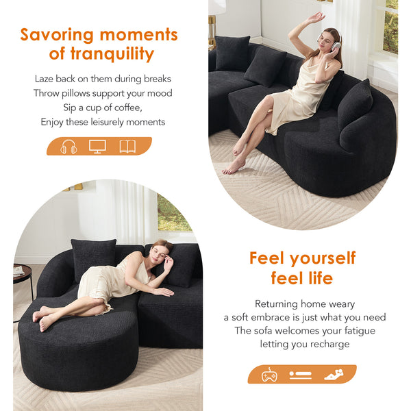 English Elm Compression L-Shape Sectional Sofa with Curved Chaise — Black Chenille Modular Sleeper, 30D Foam Comfort W2231S00043