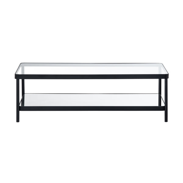 Crestview Collection Rectangle Modern Glass Cocktail Table With Polished Iron Frame And Stylish Storage Shelf For Elegance Black Metal Cvfzr6192