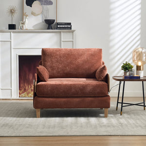 English Elm Foldable sofa bed recliner with three pillows, 3-in-1 convertible sleeper for small spaces, mid-century modern comfort Orange W395P290558