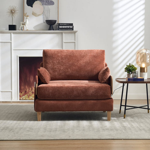 English Elm Foldable sofa bed recliner with three pillows, 3-in-1 convertible sleeper for small spaces, mid-century modern comfort Orange W395P290558