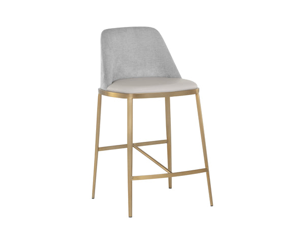 Sunpan Dover Luxurious Faux Leather Barstool with Sleek Brushed Gold Steel Legs for Contemporary Spaces Napa Stone / Polo Club Stone