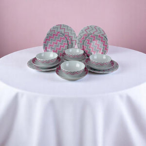 English Elm Zeugma 16-Piece Porcelain Dinnerware Set with Chevron Pattern, Microwave & Dishwasher Safe Durable Pink B029P333183
