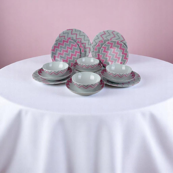 English Elm Zeugma 16-Piece Porcelain Dinnerware Set with Chevron Pattern, Microwave & Dishwasher Safe Durable Pink B029P333183