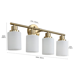 English Elm 24" Modern 4-Light Vanity Wall Sconce - Elegant Golden Finish & Frosted Shades For Soft Illumination W2312P374813