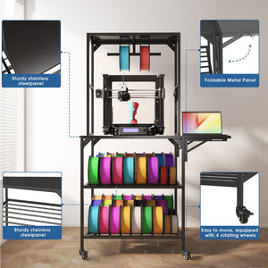 English Elm 3d Printer Workstation with Spool Rack Steel Frame Caster Wheels and Laptop Panel W3190P294353