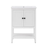 English Elm 24" White Modern Sleek Bathroom Vanity Elegant Ceramic Sink With Solid Wood Frame Open Style Shelf