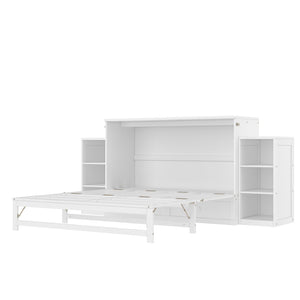 English Elm Queen Murphy Bed With Storage Drawers & Shelves - Space-Saving Design For Modern Guest Rooms W1580S00255-GIGA
