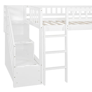 English Elm Stairway Twin Loft Bed with Storage Staircase Slide and Guardrails for Kids White LT000515AAK-2