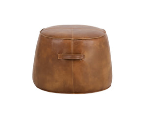 Sunpan Mitchell Ottoman - Stylish Round Faux Leather Accent Piece with Decorative Handle for Any Space Tobacco Tan
