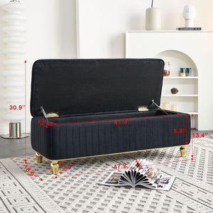 English Elm 47.24''W Storage Ottoman with Deep Button Tufting, Gold Accent Trim, Gas Lift, Sturdy Metal Legs Black W579P224706