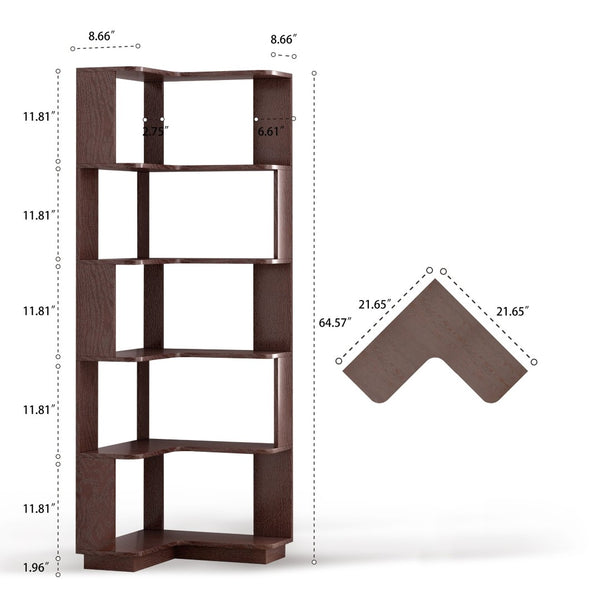 English Elm Set of 2 Modular Corner Bookcases L Shaped and I Space Saving Home Office Shelving Ox Blood Red W2899S00002