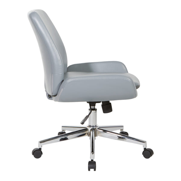 OSP Home Furnishings Faux Leather Ergonomic Office Chair with Lumbar Support and Polished Chrome Swivel Base FL61903C-U42