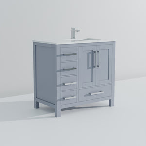 English Elm Dark Grey Bath Vanity With Cultured Marble Top, Chrome Faucet & Ample Storage For Modern Bathrooms B2731P259036