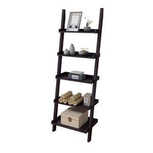 English Elm Accent Leaning Ladder Bookcase Five Tier Warm Cocoa Finish for Living Room Office B056P416988