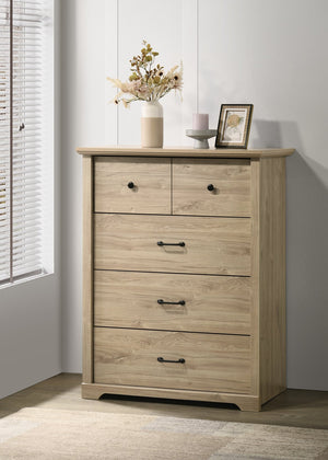 English Elm Elara Sleek 4-Drawer Chest with Bold Black Hardware — Modern Storage, Smooth-Glide Drawers, Durable Craftsmanship Light Oak B061P360307