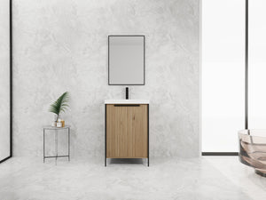 English Elm 24" Freestanding Bathroom Vanity with Resin Integrated Sink, Soft-Close Doors, Adjustable Shelf, Durable Plywood Finish Light Coffee W999S00294